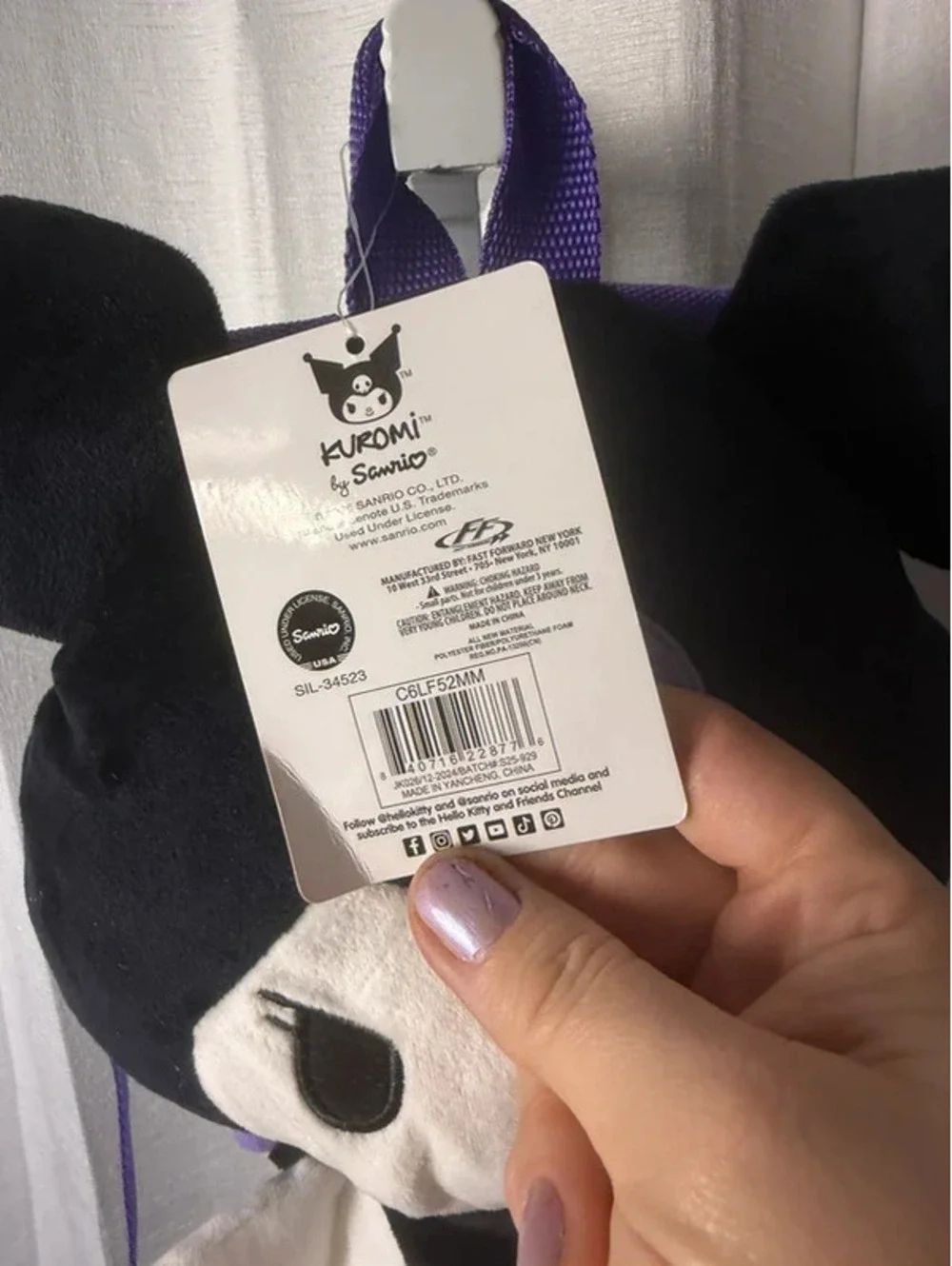 Kuromi stuffed animal backpack
